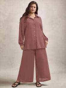 Zelara Plus Size Casual Commuter Solid Color Shirt And Pants 2 Pieces Set Plus Size Pant Set Plus Size Two Pieces Set Brown Plus Size Pant Suit Women Plus Size Brown Set Plus Size Blouse And Pants Set,Fall Clothes For Women Plus Size Pants Set Plus Size Matching Set 2 Pieces Sets Woman Plus - Rusty Rose - View 5