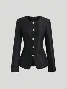 SHEIN Unity Casual Niche Design Mid-Length Loose Waist Cinched Atmosphere Sense Slimming Jacket, Autumn - Black and White - View 1