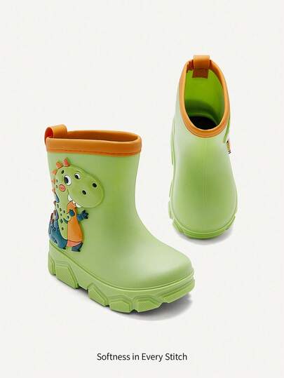 Cozy Pixies A Pair Of Boys' All-Season Dinosaur Rain , Cute,  Soft Rubber  Baby Boots