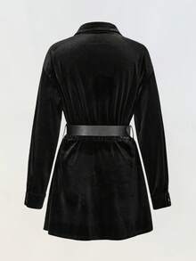 Maija Women's Casual Solid Color Front Button Short Dress, Fall Clothes For Women,Halloween Costumes - Black - View 3