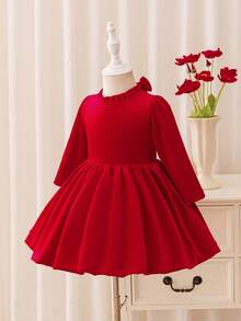 Glamorique Kids Christmas Baby Girls Dresses, Fall Dresses, Winter Dresses, Christmas Clothes, Party Wear, Santa Dress, New Year's Dress, Christmas Baby Girl's Party Dresses, Baby Girls' Princess Tulle Dresses, Long Sleeve Puff Dress, Back Bowknot Dress, Stage Performance Middle East, Autumn/Winter New Arrival Christmas Dress Red Dresses Dress Christmas For Baby Girl - Red - View 8