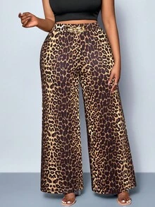 SOLERSUN 大码女式豹纹腰带装饰阔腿裤，四季皆宜，适合派对、音乐会、日常通勤、音乐节、浪漫约会、情人节、度假、返校季、春、夏、秋、冬等各种场合，百搭实用，也适合闺蜜购物、万圣节装扮、新年等场合，金属装饰 - 棕色 - 查看 6