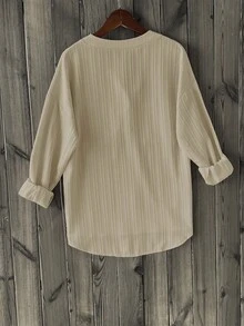 SHEIN LUNE 女士简约纯色休闲口袋长袖衬衫 - 卡其色 - 查看 2