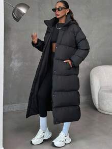 EURMUSE Keeping Warm, Oversized Maxi Lenght, Hooded - Black - View 7