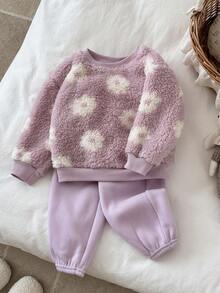 LMoss Kids 2件套女婴花卉针织羊毛圆领运动衫和紧身裤套装 - 彩色 - 查看 6