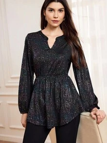 Miaspire Miaspire Women's V-Neck Cinched Waist Blouse, Elegant Party Occasion Sequin Fabric Shirt For Women In Autumn Shirt,Party Shirt,Prom Shirt,Chic Women's Shirt Elegant Peplum Blouse, Fall Clothes For Women,Lack Tops