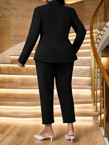 Fleurora Autumn And Winter Elegant Party Cocktail Party Concert/Music Festival Office Black Silver Knitted Lapel Contrast Sequin Long Long Sleeve Plus Size Suits Fall Clothes For Women Autumn Clothes Autumn Outfits For Women Winter Clothes Winter Clothes For Women Women's Winter Clothes Chic Blazer Women 2pcs Plus Size Women Blazer Jacket And Pants Suit Set