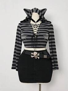 Sunspun 大码迷你牛仔裙，时尚百搭，适合夏季户外穿着 - 黑色 - 查看 3