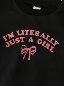 6 件套女婴舒适休闲针织可爱蝴蝶结和字母印花圆领长袖上衣和裤子套装，适合春秋冬季日常穿着 - 彩色 - 查看 4