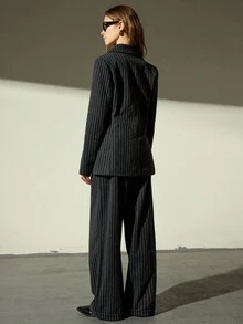 Aveloria Modichic 羊毛条纹双排扣简约优雅女士西装套装，秋冬 - 彩色 - 查看 5