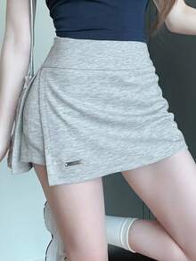 DAZY Quần short thể thao xẻ tà bên hông dành cho nữ - Xám - Xem 7