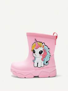 Cozy Pixies A Pair Of Girls' All-Season Unicorn Rain , Cute,  Soft Rubber  Baby Boots - Pink - View 6