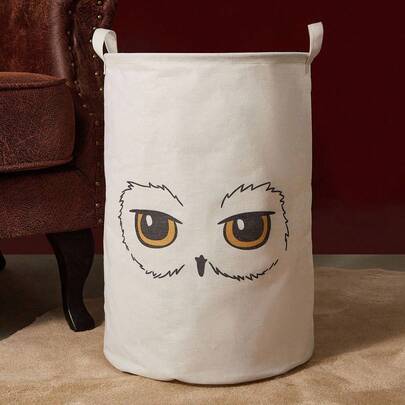 HARRY POTTER X SHEIN 1 Pc Hedwig Owl Print Storage Basket, Thickened Cotton Linen Fabric, Can Store Dirty Clothes, Toys, Towels And Other Items,Christmas,Gift Ideas