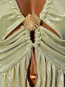 Mistrie 性感纯色露背挂脖迷你连衣裙，夏季 - 金色 - 查看 5