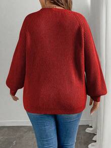 SHEIN Clasi 女士纯色针织蝴蝶结刺绣花朵长袖常规优雅套头毛衣，秋冬毛衣搭配蝴蝶结蝴蝶结毛衣优雅毛衣 - 紅色 - 查看 2