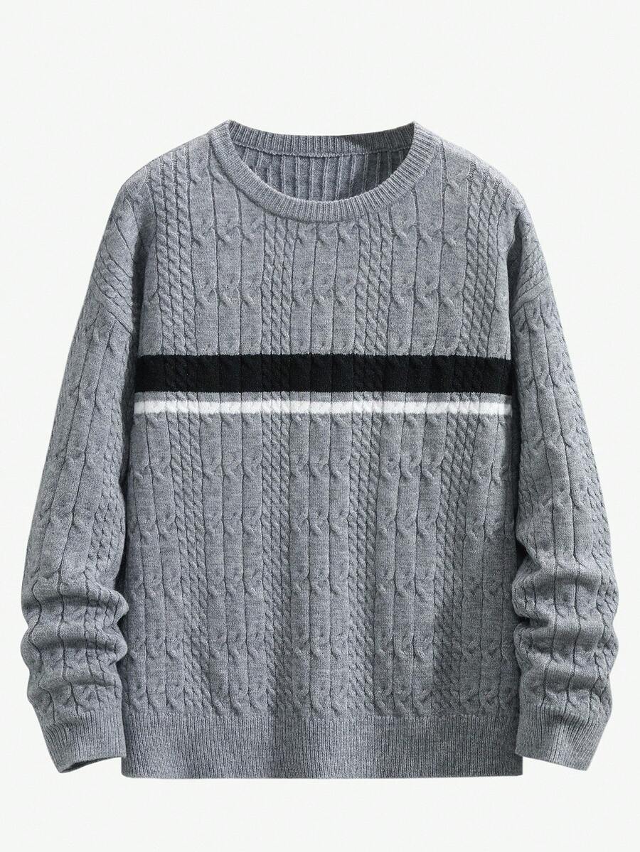 Manfinity Homme Jersey de cuello redondo de manga larga casual para hombre, otoño e invierno - Gris - Ver 1