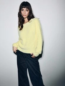 SHEIN LUNE Suéter Sólido Versátil e Casual, Outono/Inverno - Butter Yellow - Visão 4