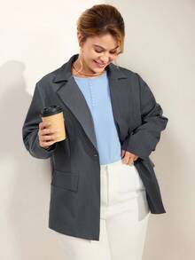Momelise Áo khoác Blazer nữ màu xám thường ngày có thể tháo rời có chi tiết ve áo - Xám - Xem 4