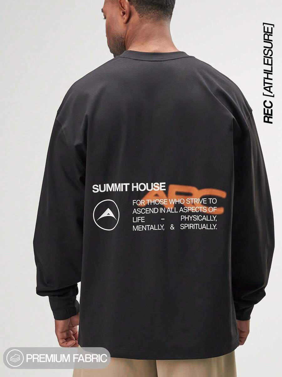 ARC 男士长袖字母印花圆领衬衫 秋季款 - 黑色 - 查看 1