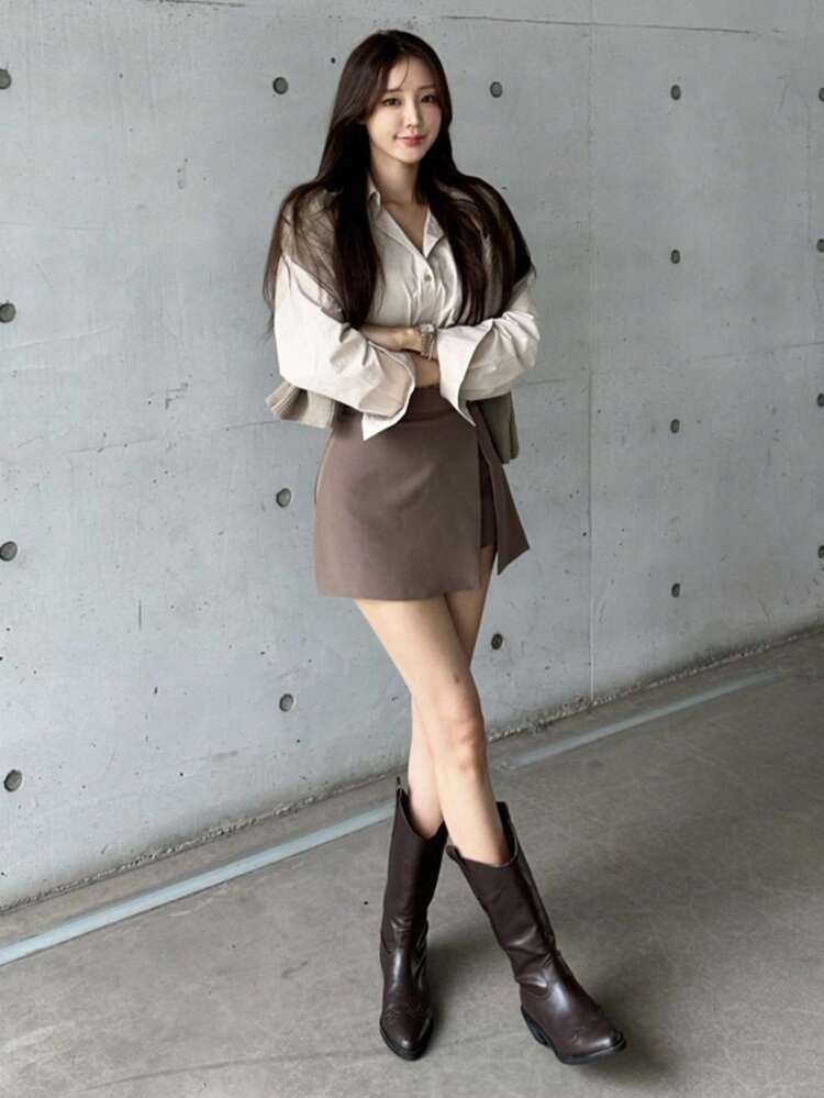 Solid Color Side Split Casual Skorts Summer