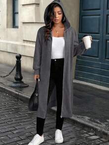 SHEIN PETITE 秋冬款小码女式休闲百搭运动衫 - 深灰色 - 查看 4