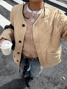 Muchica 女士休闲百搭羊毛夹克，秋冬 - 卡其色 - 查看 1