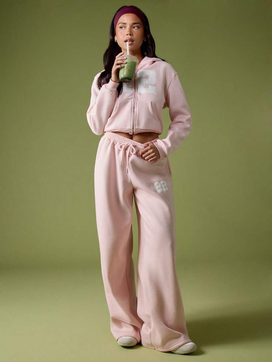 MISSGUIDED Zip Through Hooded Sweatshirt With Number Applique Detail For Casual Everyday Wear - Pink - View 1