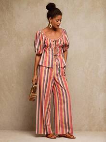 Travachic 女式度假休闲条纹吊带上衣和裤子两件套 - 彩色 - 查看 6