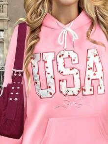 Jouncy 2 件 Y2K 风格甜樱桃和蝴蝶结印花刺绣休闲家居服套装，适合女士，适合返校/校园 - 粉色 - 查看 3