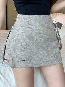 DAZY Quần short thể thao xẻ tà bên hông dành cho nữ - Xám - Xem 3