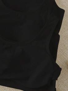 3件套女童纯白色休闲简约棉质软垫文胸套装，秋冬季女童内置文胸背心，3件装可爱黑色上衣 - 黑色 - 查看 5