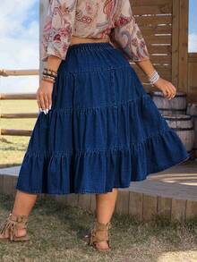 EMERY ROSE Chân váy denim cỡ lớn có viền xếp nếp, trang phục phương Tây dành cho nữ - Rửa tối - Xem 2