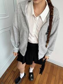 SHEIN 少女休闲舒适刺绣卫衣，秋冬季百搭单品 - 灰色 - 查看 6