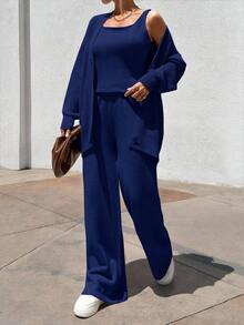EURMUSE Women 3 Pieces Set TOP CARDİGAN AND PANTS - Navy Blue - View 5