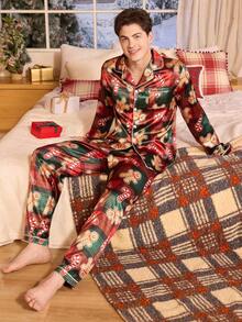 CoupledUp 圣诞格子缎面男士睡衣套装 情侣睡衣套装 姜饼人睡衣 圣诞睡衣 情侣圣诞睡衣 姜饼人睡衣，秋冬服装 - 彩色 - 查看 6