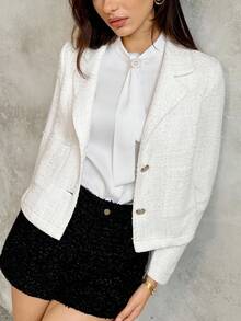 SHEIN Unity 适合日常穿着的优雅白色西装外套 - 白色 - 查看 6