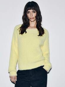 SHEIN LUNE Suéter Sólido Versátil e Casual, Outono/Inverno - Butter Yellow - Visão 1