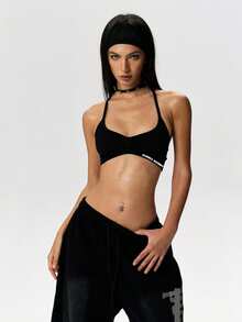 Easithlete 女士无缝交叉带运动吊带背心 - 黑色 - 查看 4