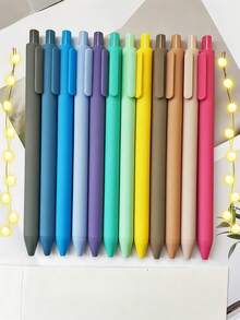 12支装凝胶笔套装可伸缩书写顺滑笔柔和色彩办公用品日记学习文具礼品美观设计 - 彩色 - 查看 1