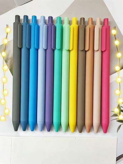 12支装凝胶笔套装可伸缩书写顺滑笔柔和色彩办公用品日记学习文具礼品美观设计