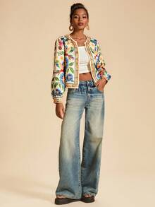 Travachic Floral Print Casual Jacket With Open Front For Women, Vacation Wear,Fall Winter Clothes, New Year Look, Summer Jackets For Women, Thanksgiving Outfits, Casual Outfits