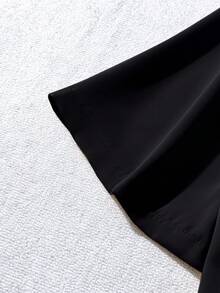 Franclia Áo cánh tay ngắn cổ bẻ màu trơn cỡ lớn dành cho nữ, dáng rộng, thoải mái, thanh lịch khi đi làm - màu đen - Xem 4