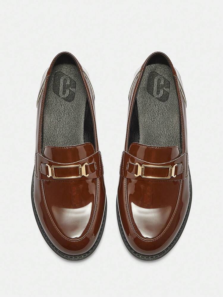 CUCCOO CURVES Wide Fit Flat Shoes, Thick Sole Black Slip-On Casual Shoes, College Style