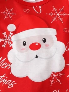 SHEIN 2件套新生儿男童圣诞印花圆领长袖上衣和松紧腰长裤套装 - 彩色 - 查看 6