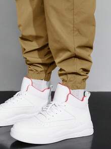 Claim Dot 男士表情印花翻盖口袋抽绳腰工装裤，适合秋季 - 駝色 - 查看 5