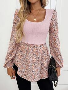 Easowa 女式休闲罗纹拼布花卉印花长袖上衣 粉色花卉上衣 花卉印花上衣 小碎花上衣 粉色上衣 粉色娃娃装上衣 女式秋季服装 秋季服装 女式秋季服装 女士休闲衬衫 粉色上衣 粉色衬衫 女士工作服 别致秋季时尚女装 2025 年新款秋季时尚女装 - 彩色 - 查看 5