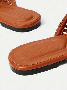 MOTF 女士新款法式时尚镂空编织带扣尖头平底鞋，百搭舒适，时尚轻便，简约高端优雅性感平底鞋 - 棕色 - 查看 6