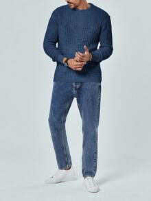 RueChic 男士素色圓領套頭毛衣 - 藏蓝色 - 查看 4