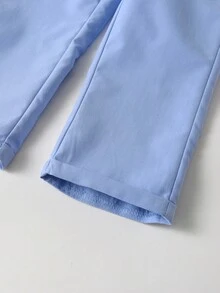 SHEIN 小男孩休闲纯色裤，单纽扣装饰，斜插口袋，松紧腰设计，适合日常穿着、旅行、派对、度假，百搭时尚 - 淺藍色 - 查看 6