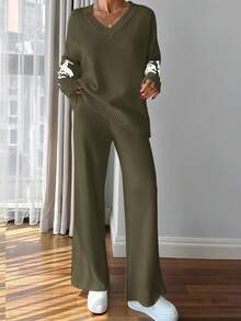 EURMUSE Women Pink Embroidery Detailed Sweater Set - Army Green - View 8
